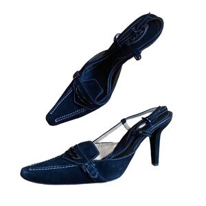 Y2K Tod's Maude Black Stitched Slingback suede High Heels 11